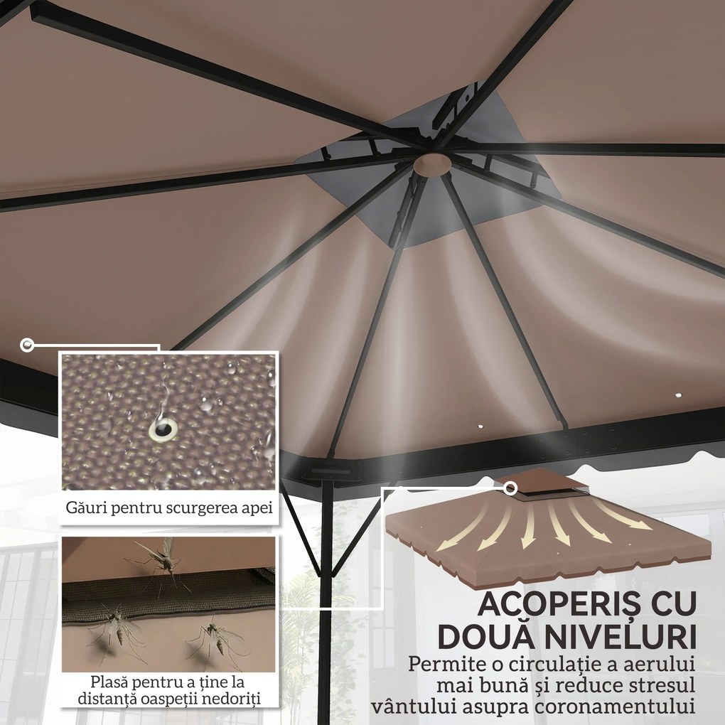 Outsunny Husă de Rezervă pentru Foișor 3x3 m din Grădină, Acoperiș Dublu Rezistent la Apă din Poliester 180g/㎡ Anti-UV 30+ cu 8 Găuri de Drenaj, Cașmir | Aosom Romania