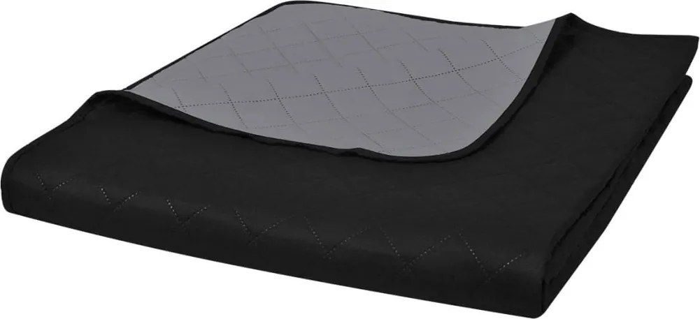 vidaXL Cuvertură matlasată cu două fețe, negru/gri, 220 x 240 cm