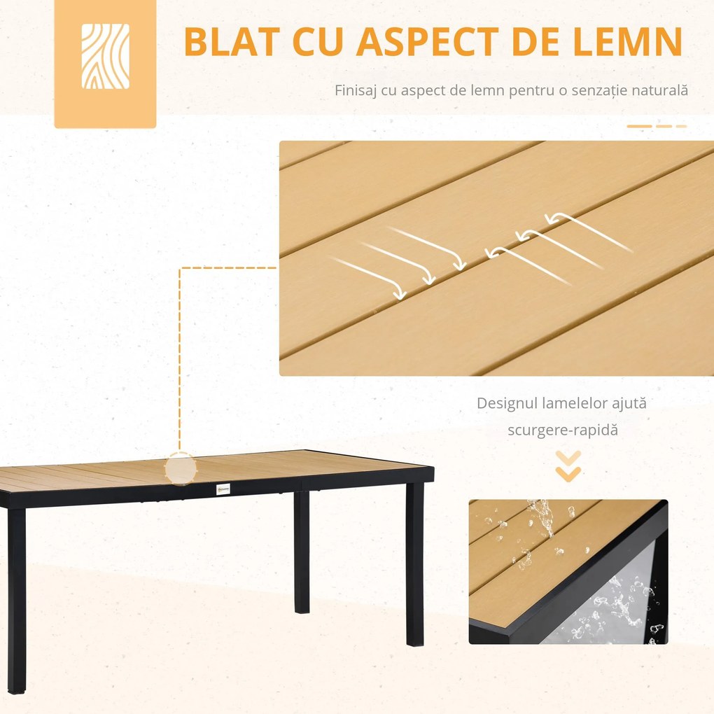 Set 7 Piese Mobilier de Gradina cu Masa Dreptunghiulara Outsunny, Negru | Aosom Romania