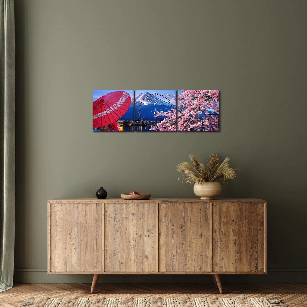 Tablou - cu privire la munte - Japonia (cu ceas) (90x30 cm)