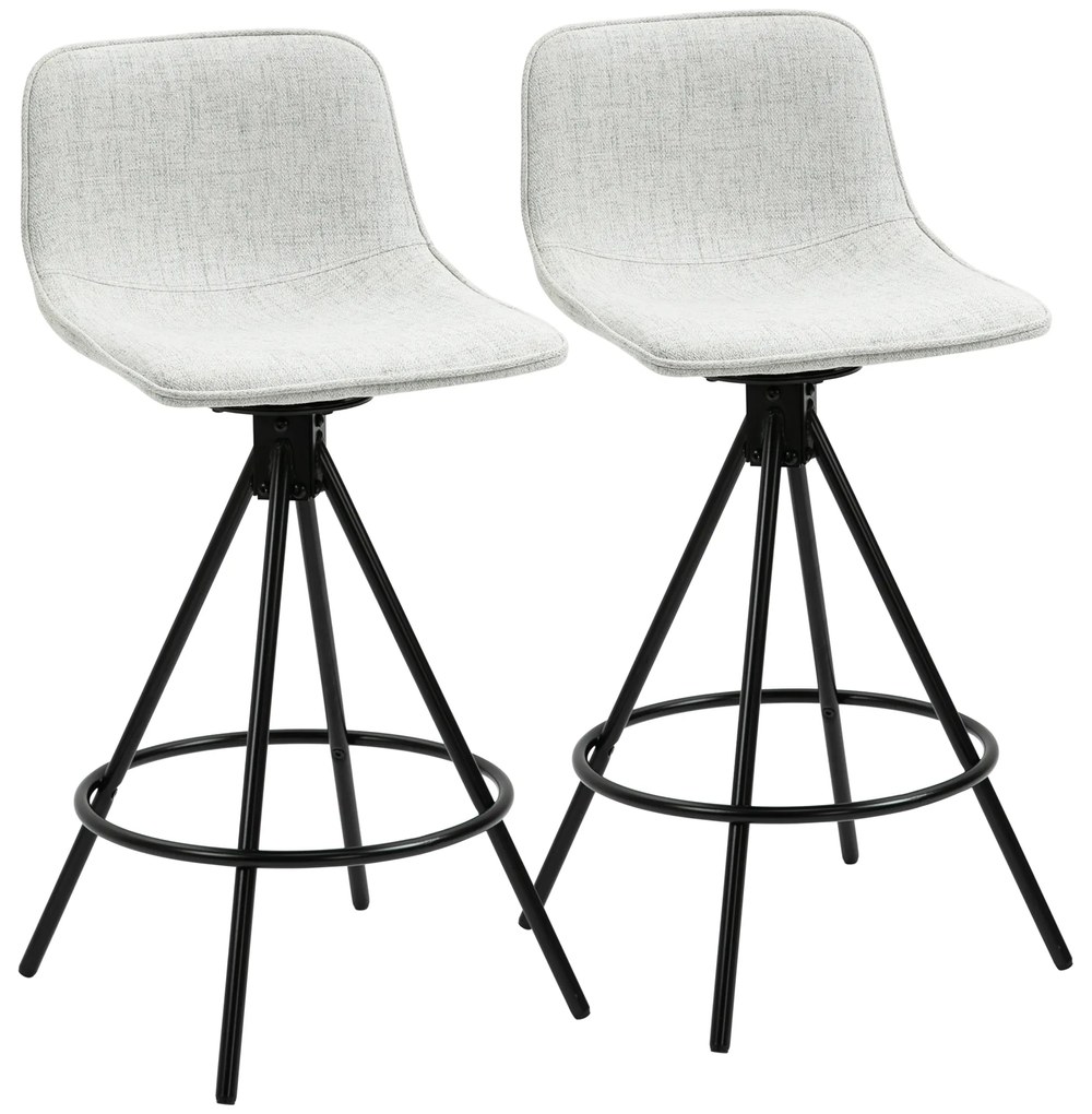 HOMCOM Set de 2 Taburete Înalte pentru Bucătărie cu Șezut Rotativ, Taburete de Bar Tapițate, 41,5x47,5x90 cm, Gri Deschis | Aosom Romania