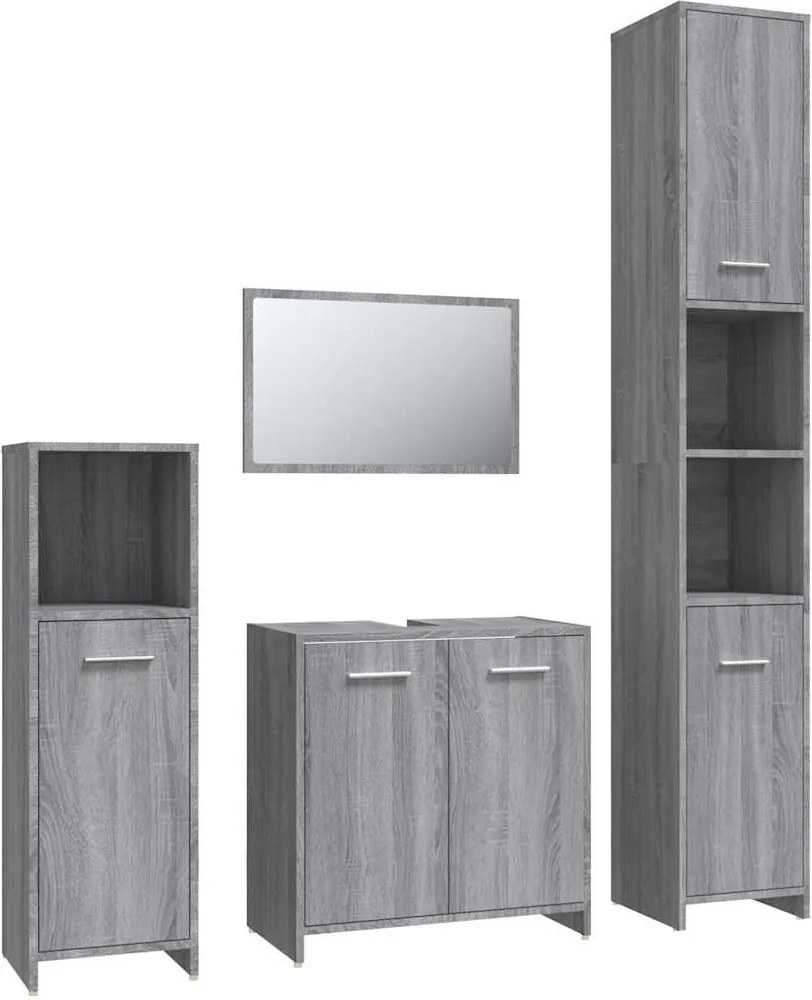 vidaXL Set mobilier de baie, 4 piese, gri sonoma, lemn prelucrat
