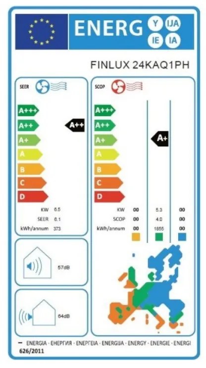 Aparat aer conditionat coloana Finlux 24KAQ1PH, 24000 BTU, A++, 55 m², R32, Dezumidificare 3l/h, Alb
