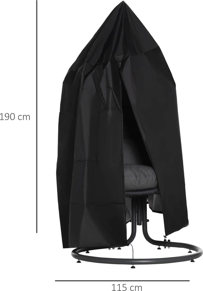Outsunny Husă pentru fotoliu suspendat husă pentru fotoliu cocon material Oxford 210D cu fermoar Ø 115 x 190 cm negru | Aosom Romania