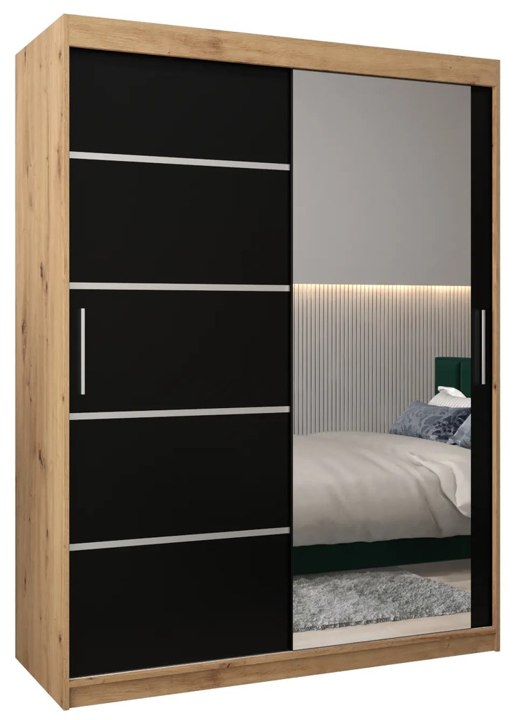 Dulap de haine 150 cm cu oglindă Verika 2 150 (stejar artisan + negru). 1064198