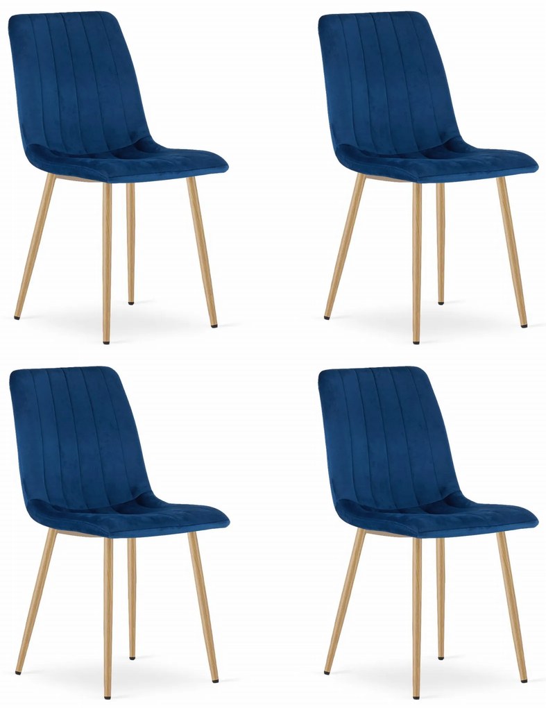 Set 4 Scaune Bucatarie/Dining Gabe Picioare Finisaj Lemn, Catifea Albastra
