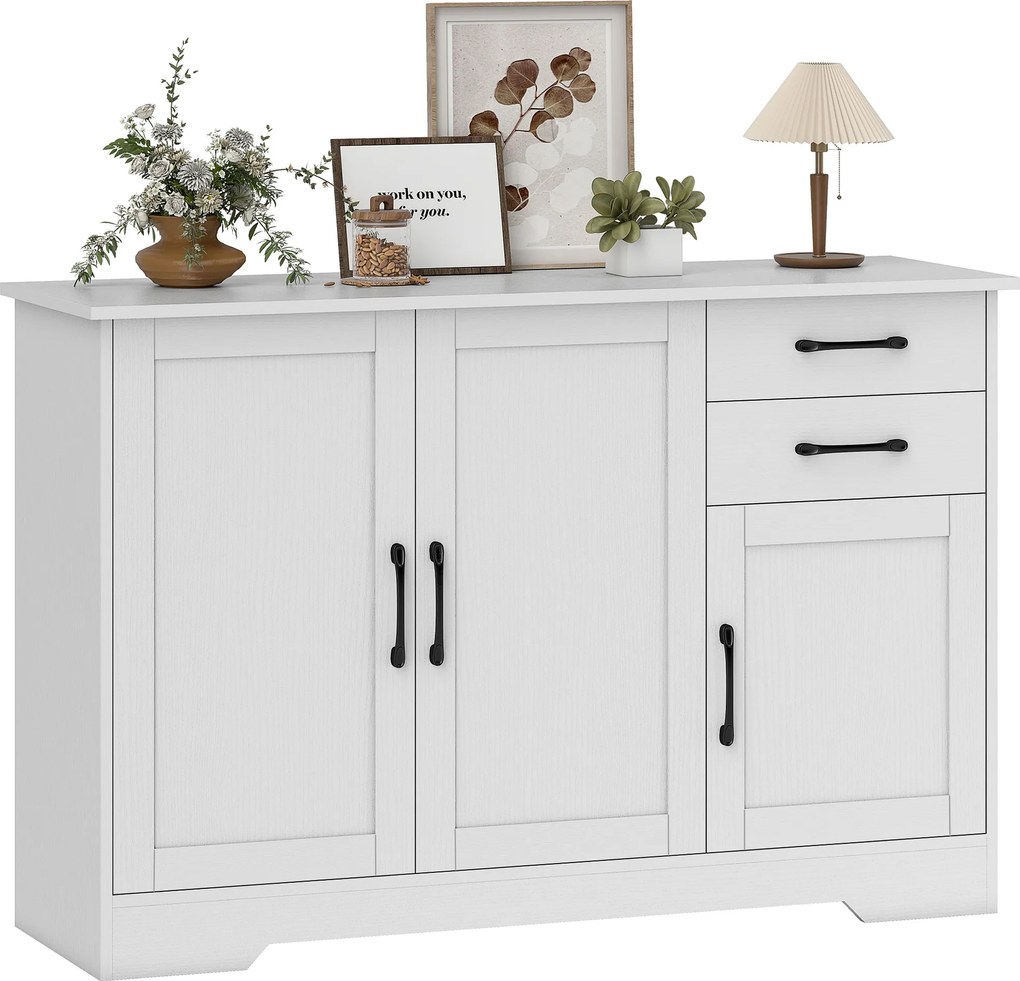 HOMCOM Bufet, mobilier de depozitare cu 3 uși, 2 sertare și raft reglabil, 120 x 38 x 79 cm, alb | Aosom Romania