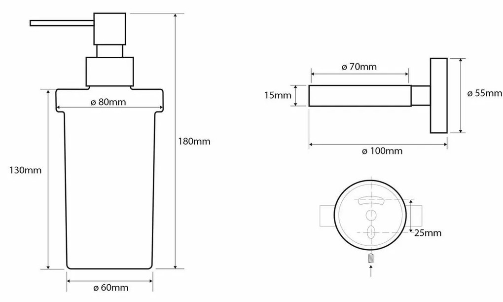 Dozator de săpun Sapho XR101W X-Round White 230ml , sticlă lăptoasă/alb