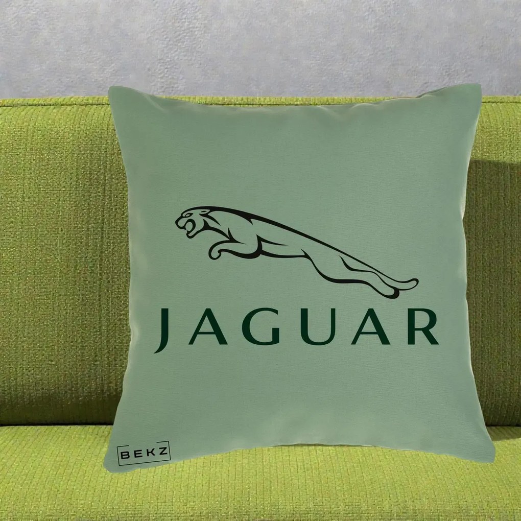 Perna Personalizata cu emblema Jaguar, 40x40 cm, Verde, Husa Detasabila, Perna Inclusa, BEKZ®