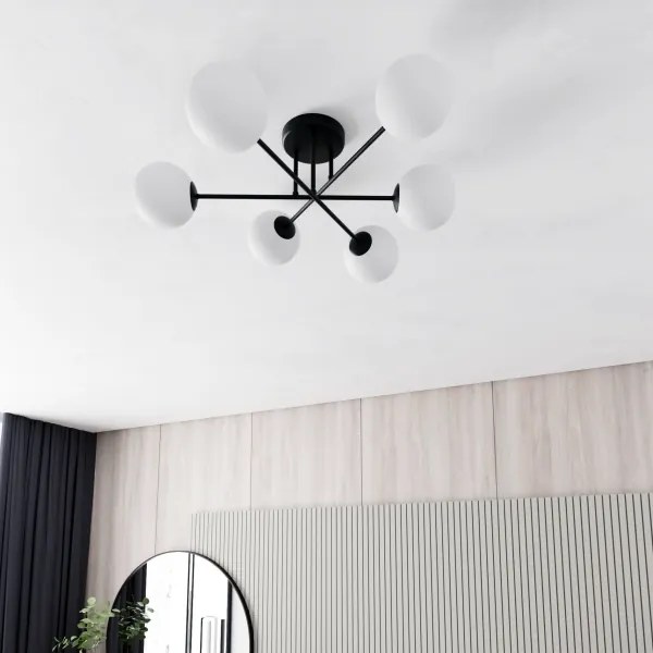 Lustră pe tijă ROMA 6xE14/10W/230V negru/alb