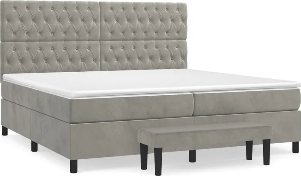 vidaXL Pat box spring cu saltea, gri deschis, 200x200 cm, catifea