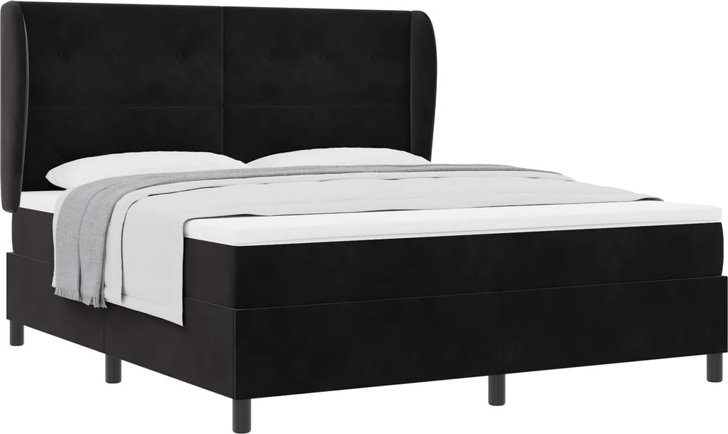 vidaXL Pat cu arcuri cu saltea cu headboard Negru 200 x 180 cm Catifea