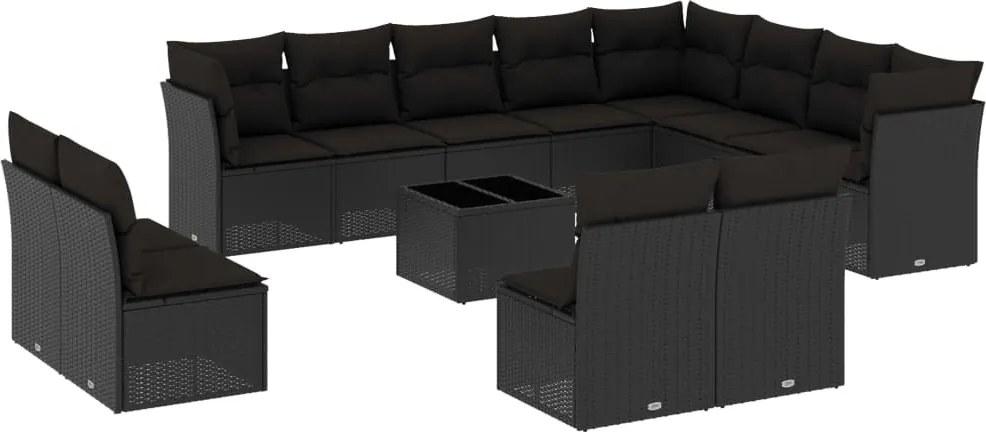 vidaXL Set mobilier de grădină cu perne, 13 piese, negru, poliratan