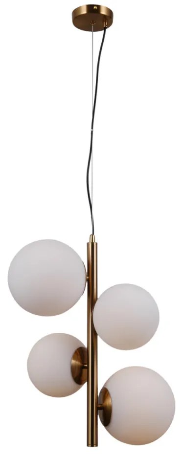 Lustra moderna aurie cu 4 globuri albe de sticla Riga