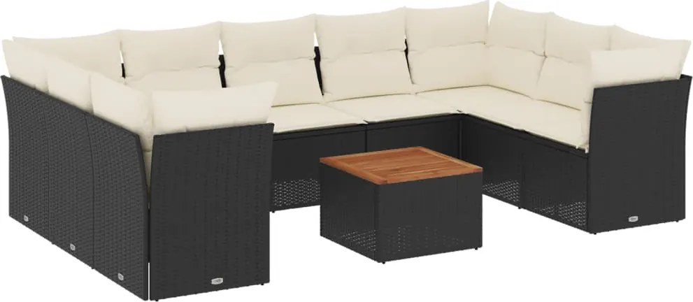 vidaXL Set canapele de grădină cu perne, 10 piese, negru, poliratan