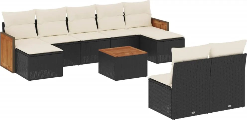 vidaXL Set canapele de grădină cu perne, 10 piese, negru, poliratan
