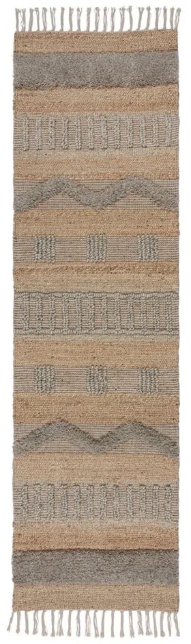Covor tip traversă gri deschis/în culoare naturală 60x230 cm Medina – Flair Rugs