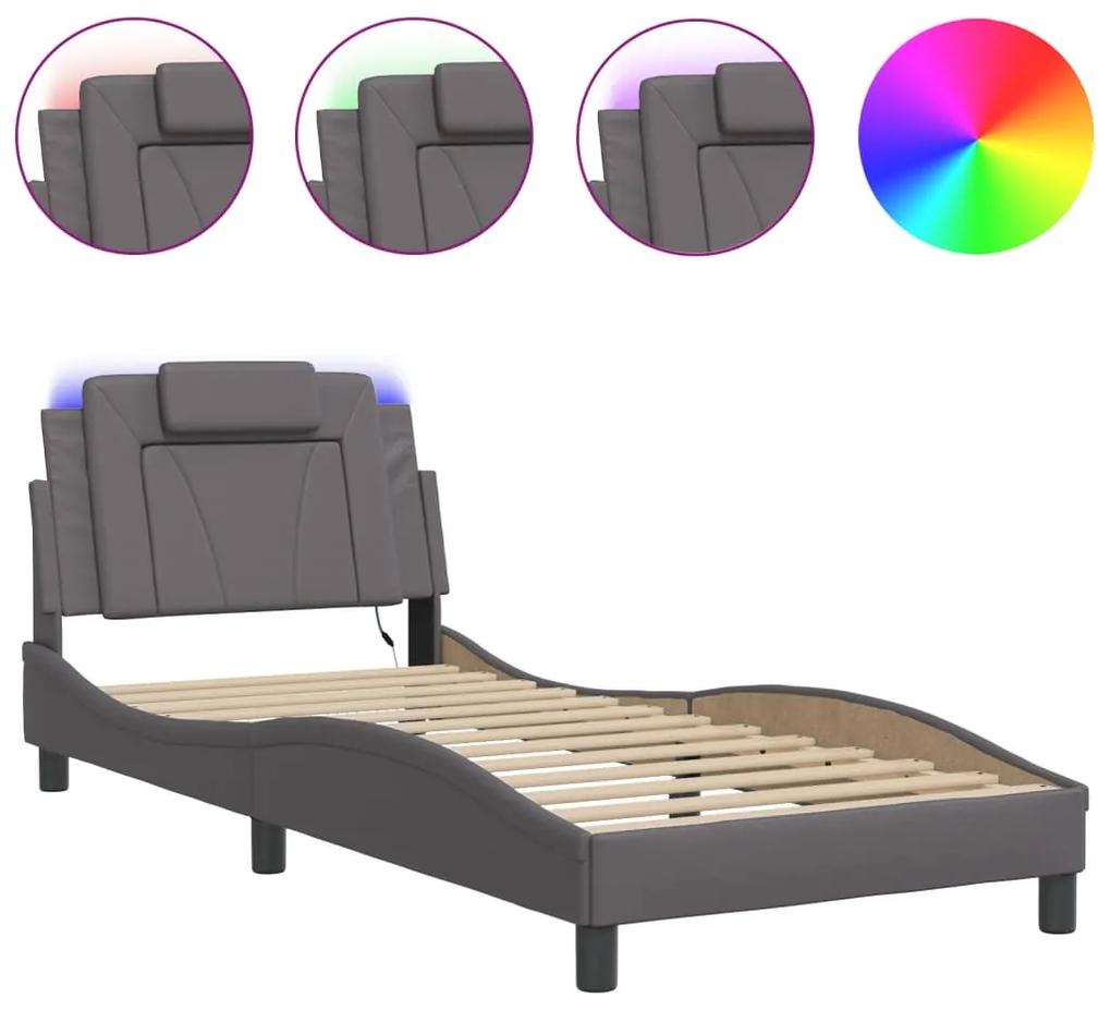 3213983 vidaXL Cadru de pat cu lumini LED, gri, 80x200 cm, piele ecologică