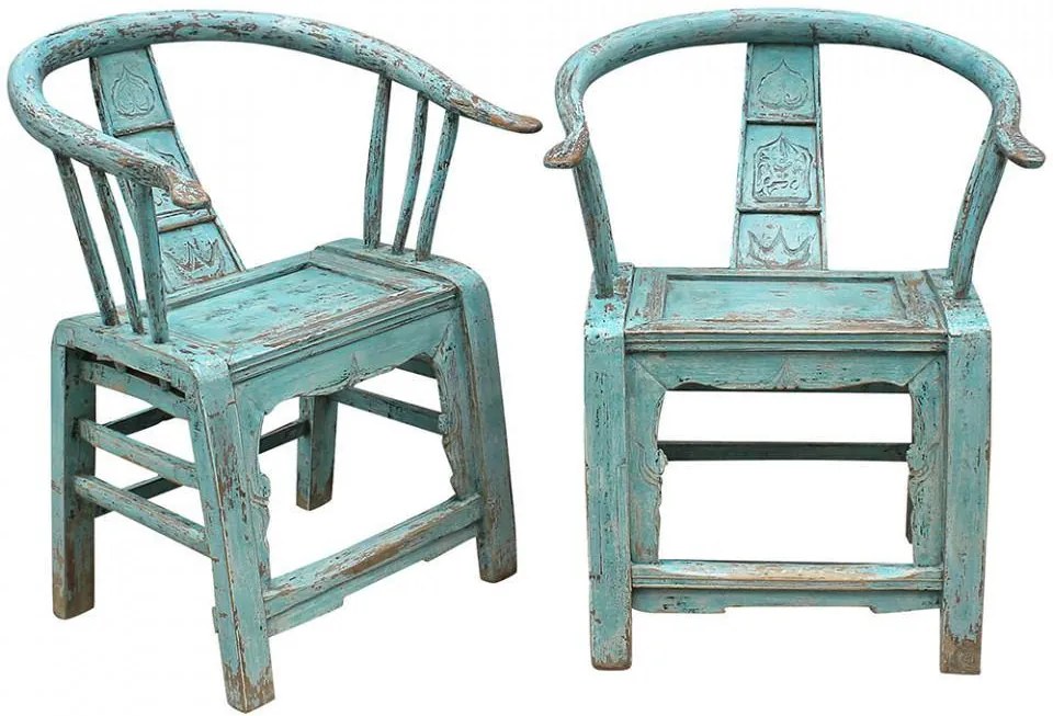 Set 2 scaune dining albastre din lemn de ulm Shan Dong