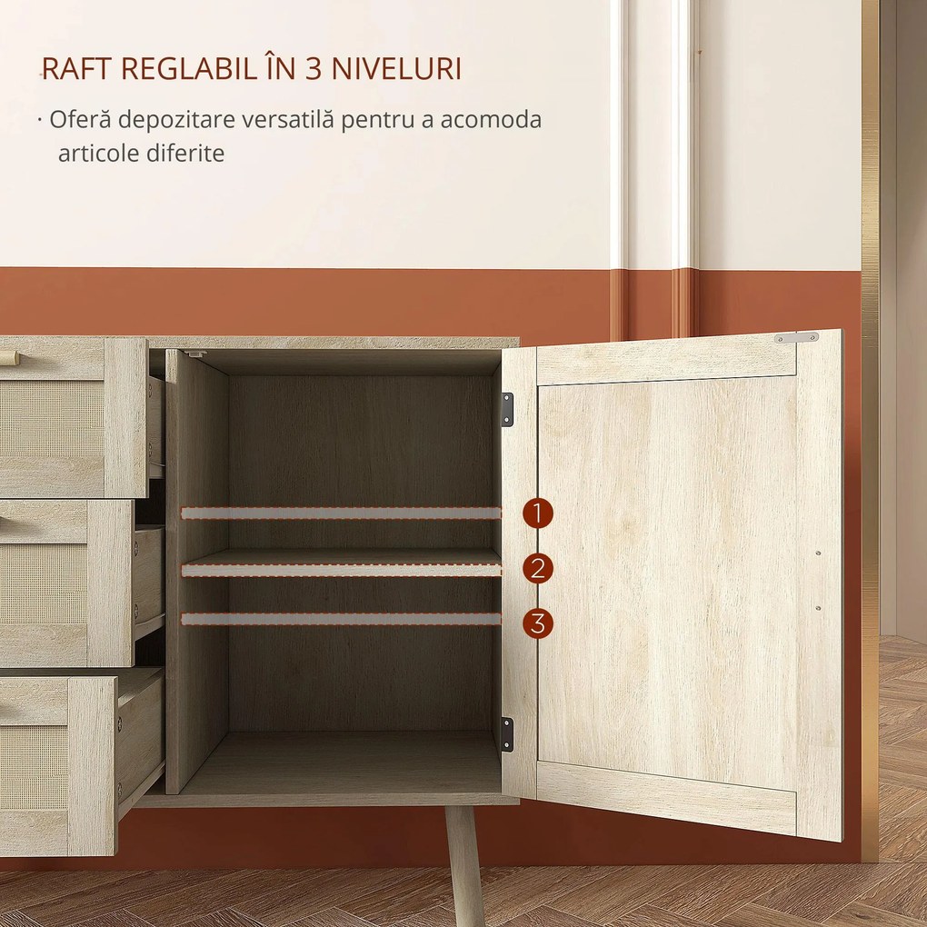 HOMCOM Dulap de depozitare Boho cu 3 sertare, elemente decorative | Aosom Romania