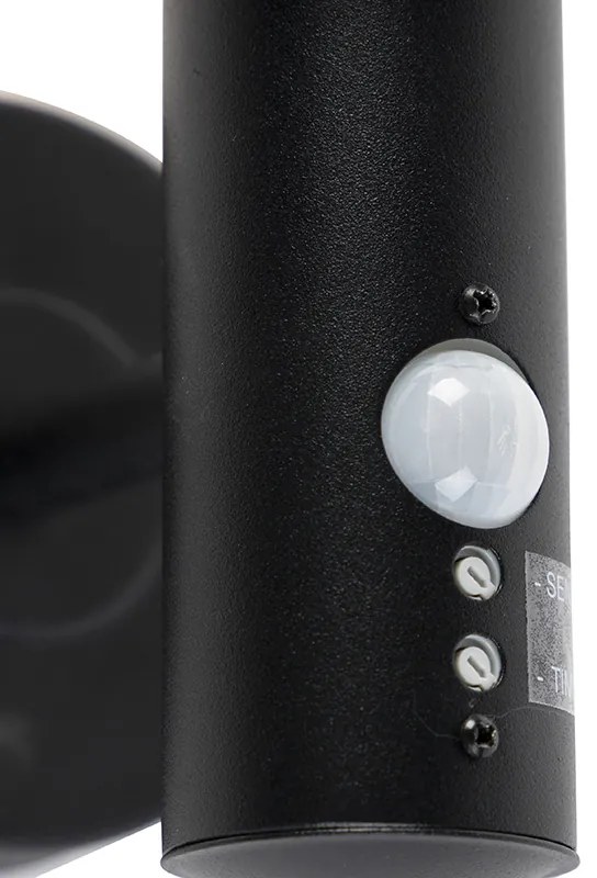 Aplică de perete exterioară neagră cu senzor de mișcare IP44 - Gleam