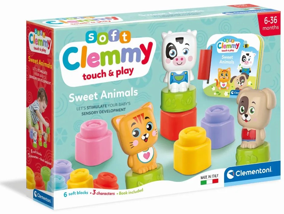 SET DE JOACA EDUCATIONAL SOFT CLEMMY CU ANIMALUTE 6 CUBURI MOI SI CARTICICA - CLEMENTONI (CL17849)