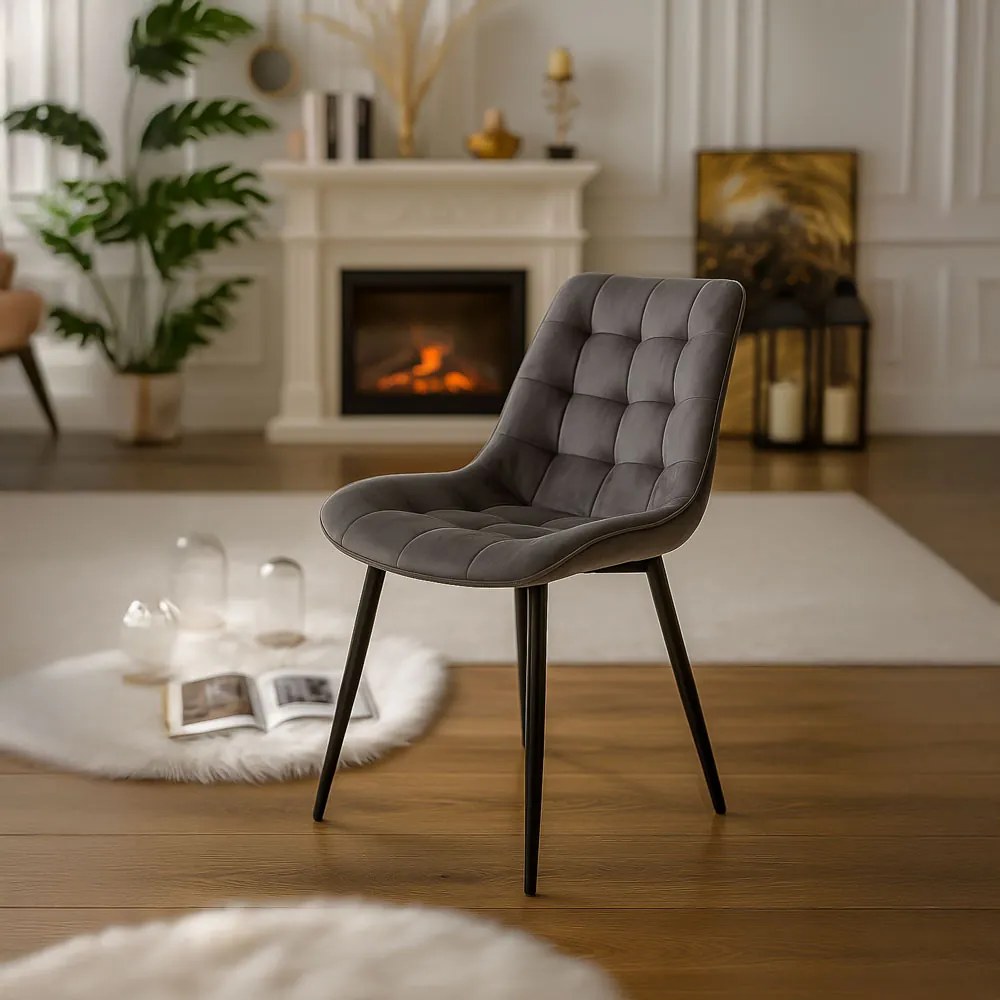 Scaun living modern gri BUC 206 din catifea cu picioare metalice