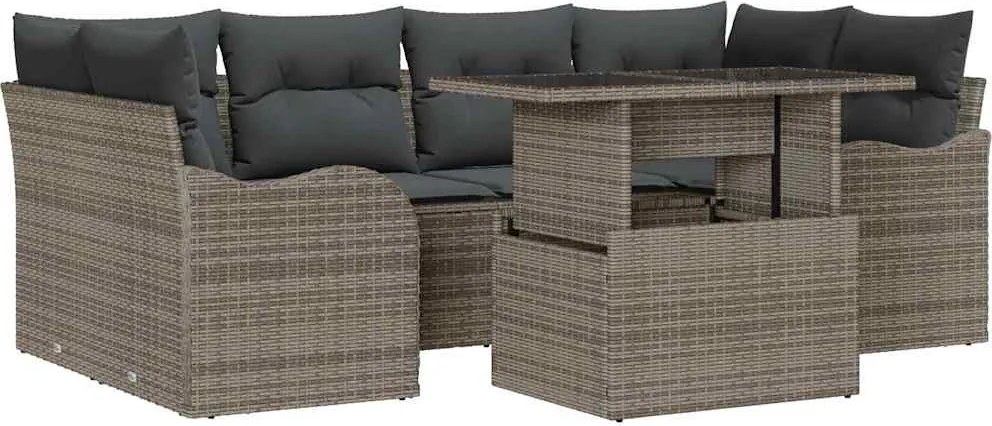 vidaXL Set de canapele pentru grădină cu pernă 7 pcs Gri Poli Rattan