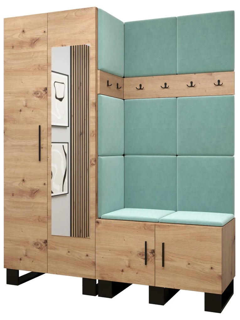 Set mobilier pentru hol Amanda 14 (Stejar artisan + verde). 1085976