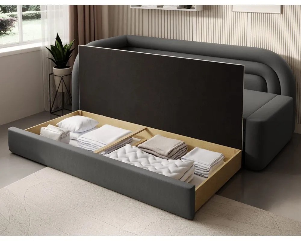 Canapea taupe extensibilă/cu spațiu de depozitare cu tapițerie din catifea cu colț pe partea stângă 223 cm Fabillo – ELTAP