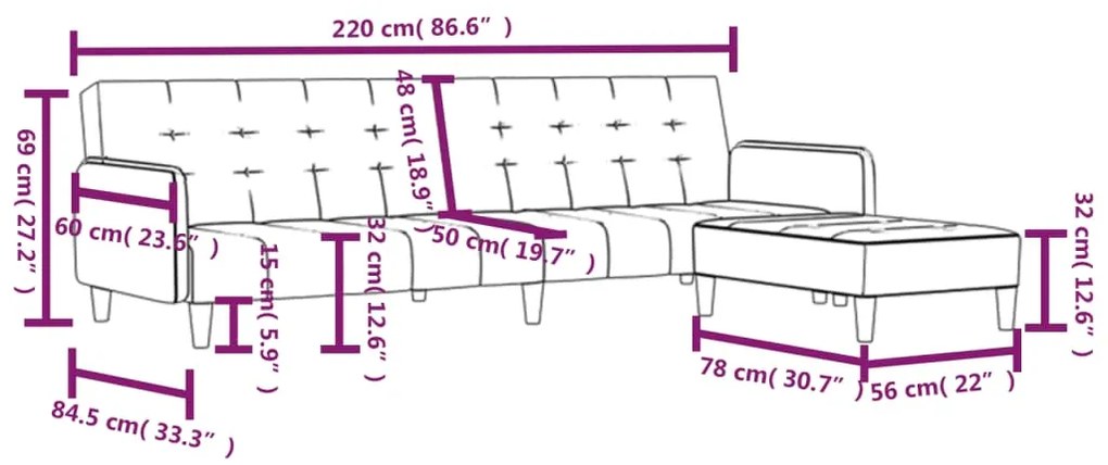 Canapea extensibila cu 2 locuri si taburet, gri taupe, textil Gri taupe, Cu suport de picioare