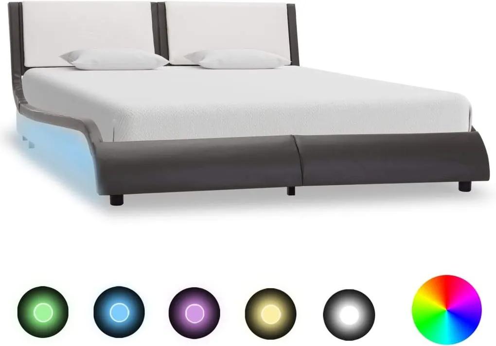 Cadru de pat cu LED, gri si alb, 120x200 cm, piele ecologica