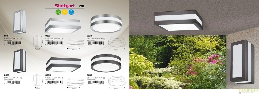Aplica de perete, Plafoniera exterior IP44, finisaj antracit gri, diam.28,5cm, Stuttgart 8684 RX