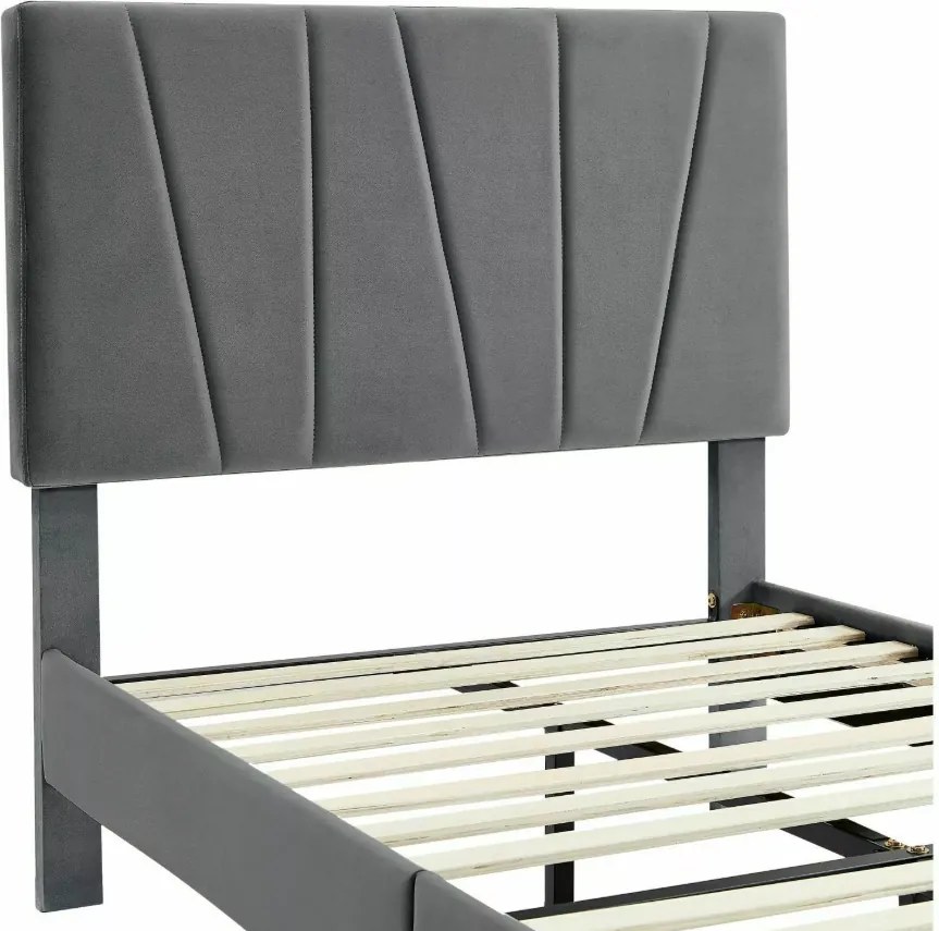 Pat tapițat SAVANA VELVET 90x200 cm gri