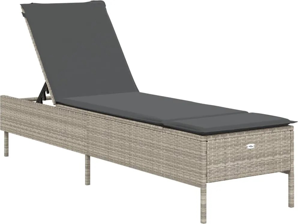 vidaXL Șezlong cu pernă, gri deschis, poliratan
