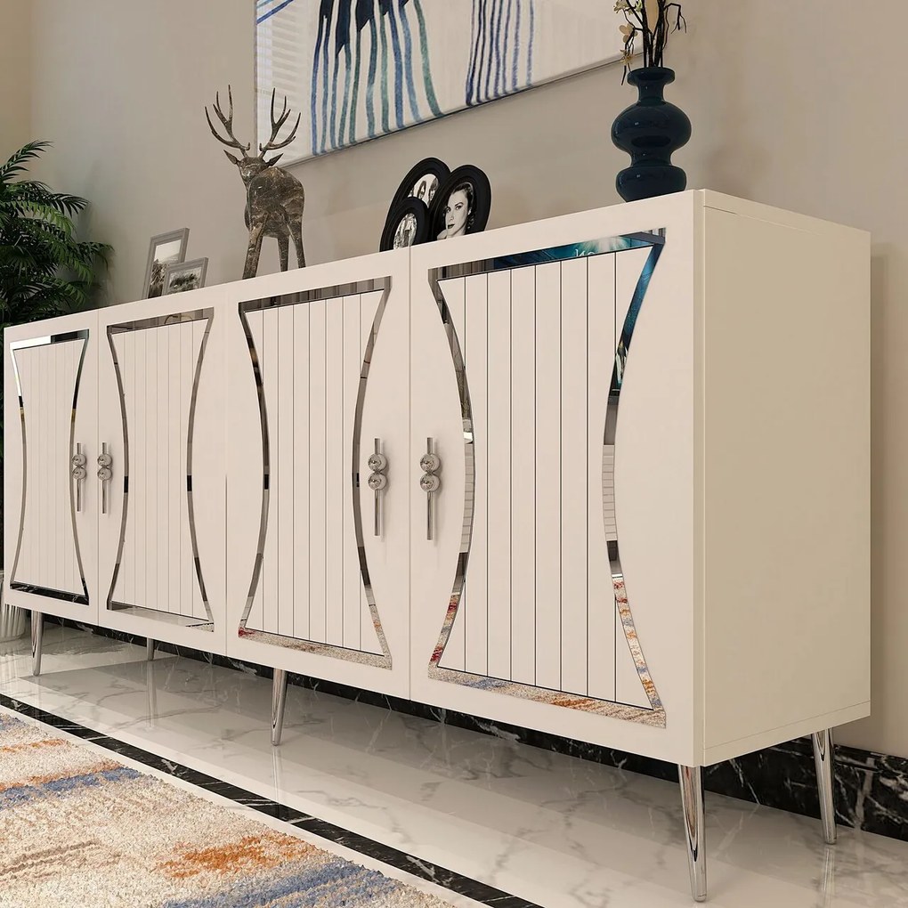 Consola, Hanah Home, Tean, 150x75x35 cm, Alb / Argintiu