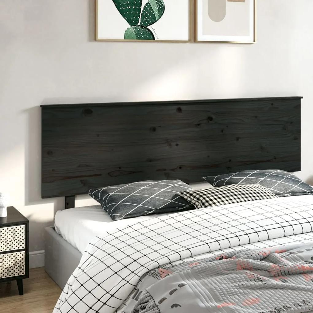 Tablie de pat, negru, 204x6x82,5 cm, lemn masiv de pin 1, Negru, 204 x 6 x 82.5 cm