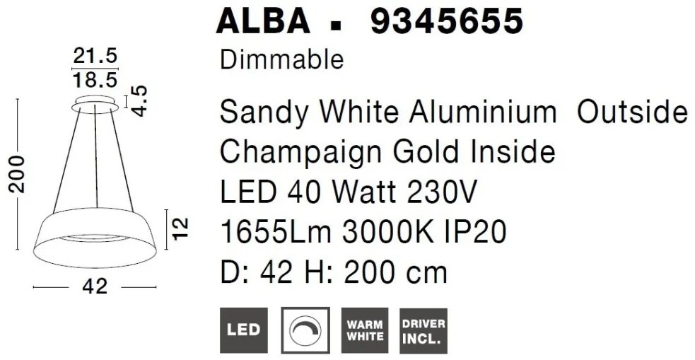 Pendul LED dimabil design modern ALBA alb 42cm