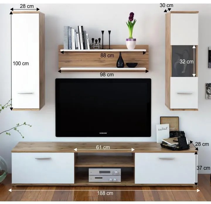 Mobilier pentru living Waw 188 cm stejar wotan si alb