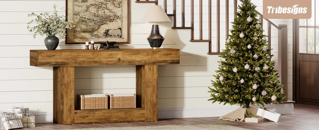 MAM4 - Masa Consola, 160 cm, masuta hol, living, dining, dormitor - Maro - Negru / Maro