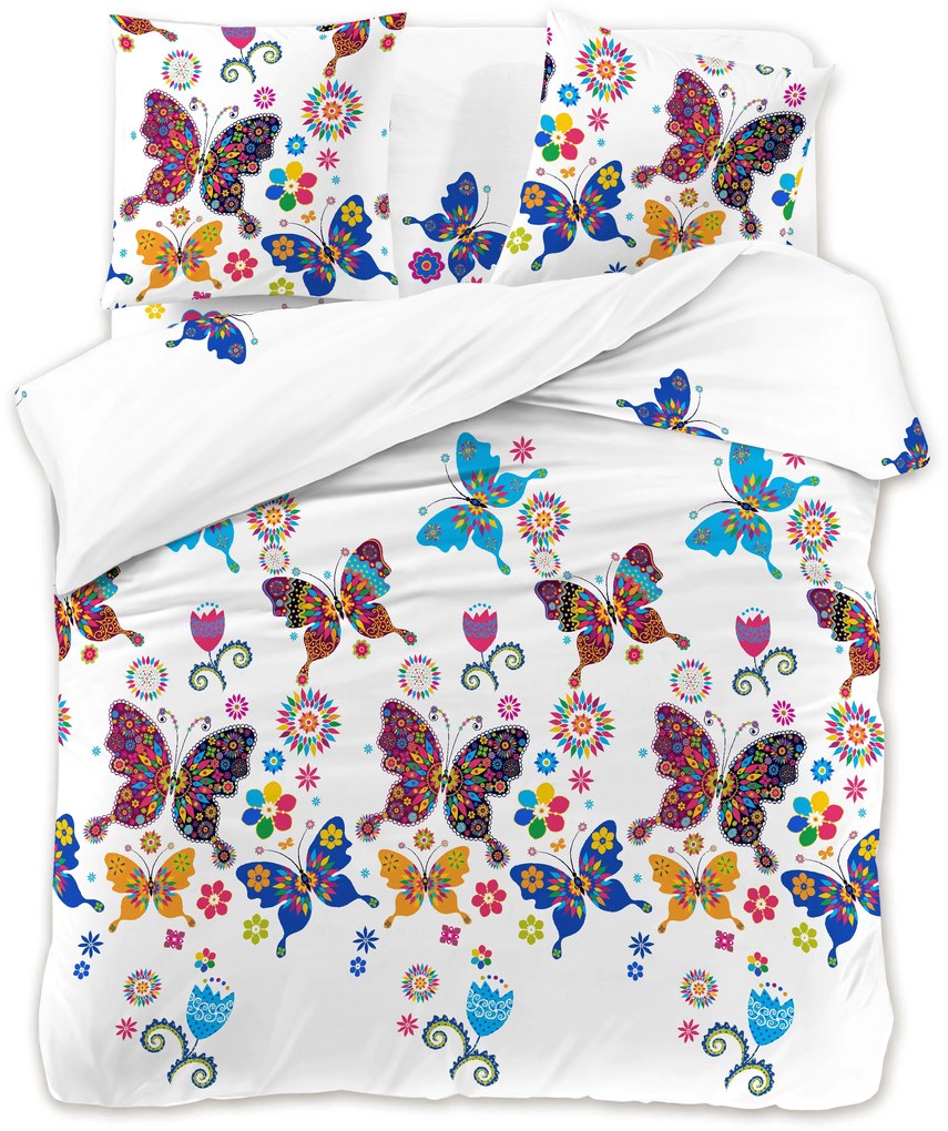Lenjerie de pat din microfibra alb, COLORED BUTTERFLY