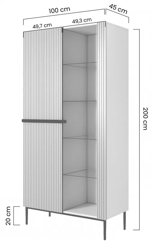 Vitrina Nicole 100 cm cu fata canelata - negru mat