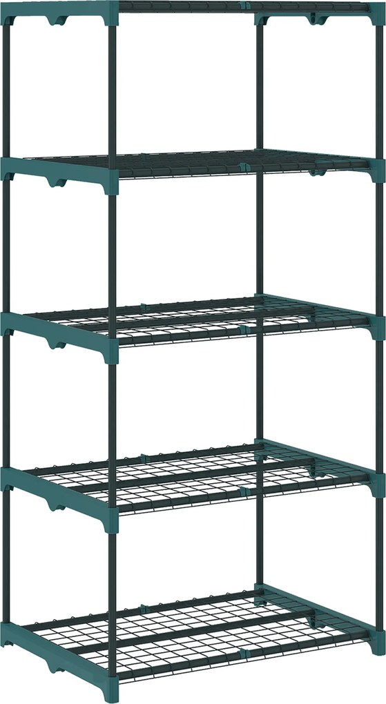 Outsunny Suport pentru Plante Vertical cu 5 Niveluri din Oțel și Plastic, Suport Ghivece pentru Interior și Exterior Grădină Balcon, 67x49x138 cm, Verde Închis | Aosom Romania