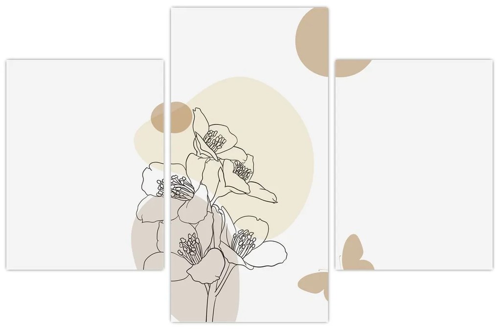 Tablou - Flori bej cu fluture N⁰4 (90x60 cm)