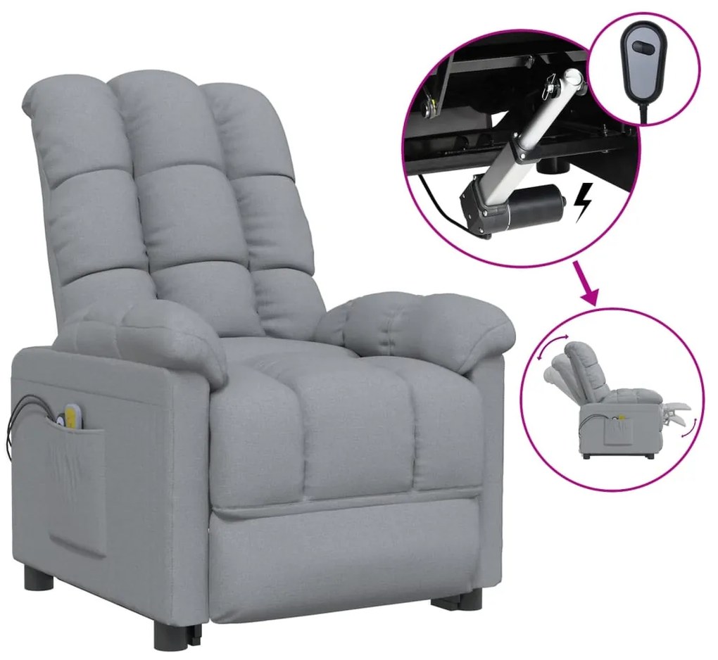 3073758 vidaXL Fotoliu de masaj electric rabatabil, gri deschis, textil