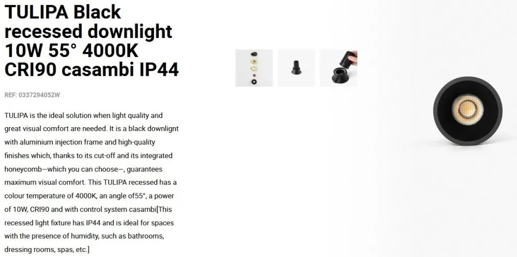 Spot LED incastrabil TULIPA Black recessed downlight 10W 55° 4000K CRI90 casambi IP44