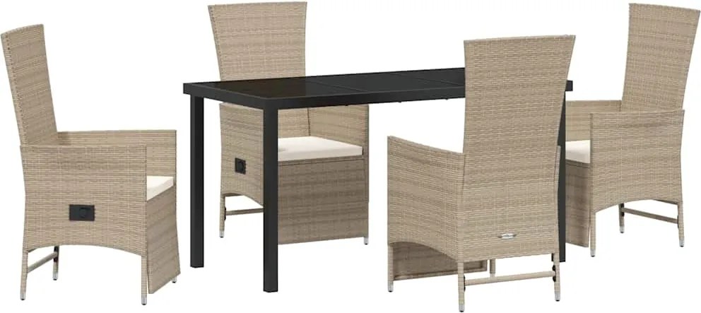 vidaXL Set de masă pentru grădină cu pernă 5 pcs Bej poliratan