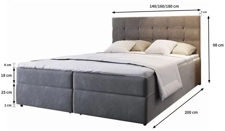 Pat tapițat boxspring GLORIEN 160x200 cm purpuriu Saltea: Saltea cu arcuri Bonell