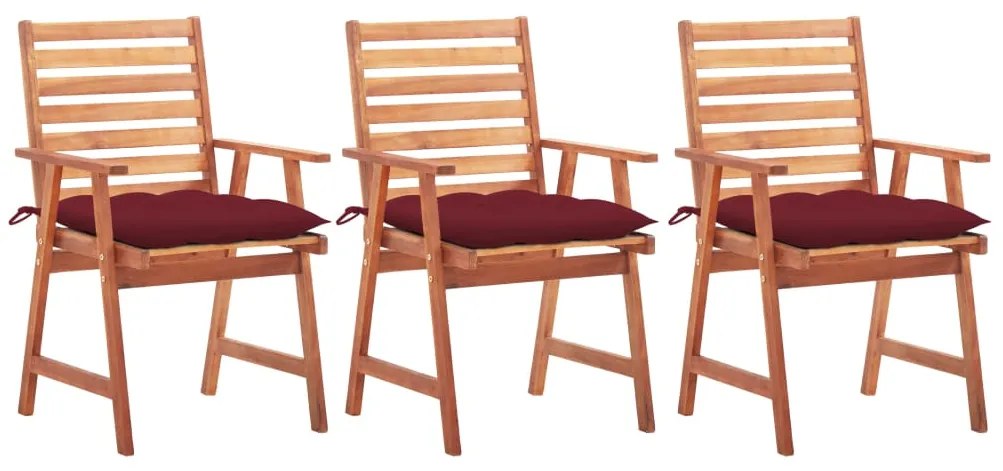 vidaXL Scaune de exterior cu perne, 3 buc., lemn masiv de acacia