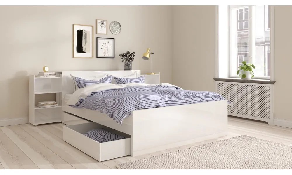 Pat matrimonial alb din placă aglomerată de lemn fără somieră 140x200 cm Naia – Tvilum